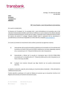 Carta citación accionistas Junta Extraordinaria de Accionistas Documento